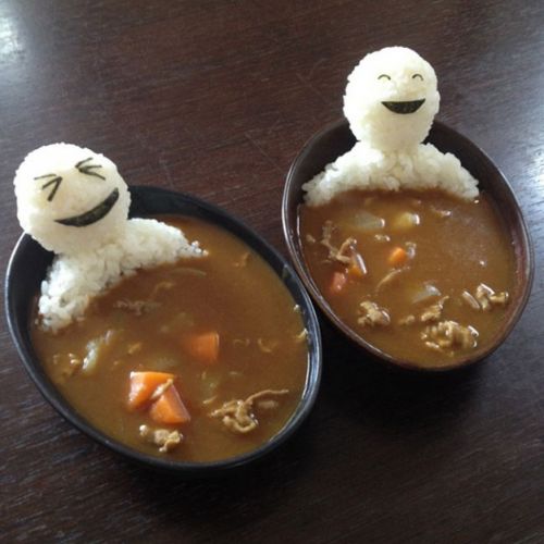 rice figures in a Japanese soup bath